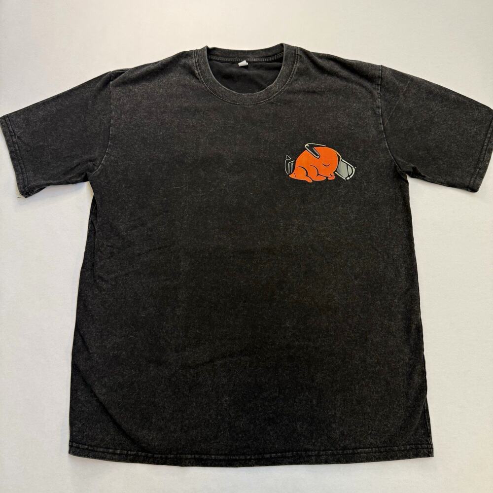 Men's 2XL Black Chainsaw Man Anime Graphic Print Crew Neck Short Sleeve T-Shirt